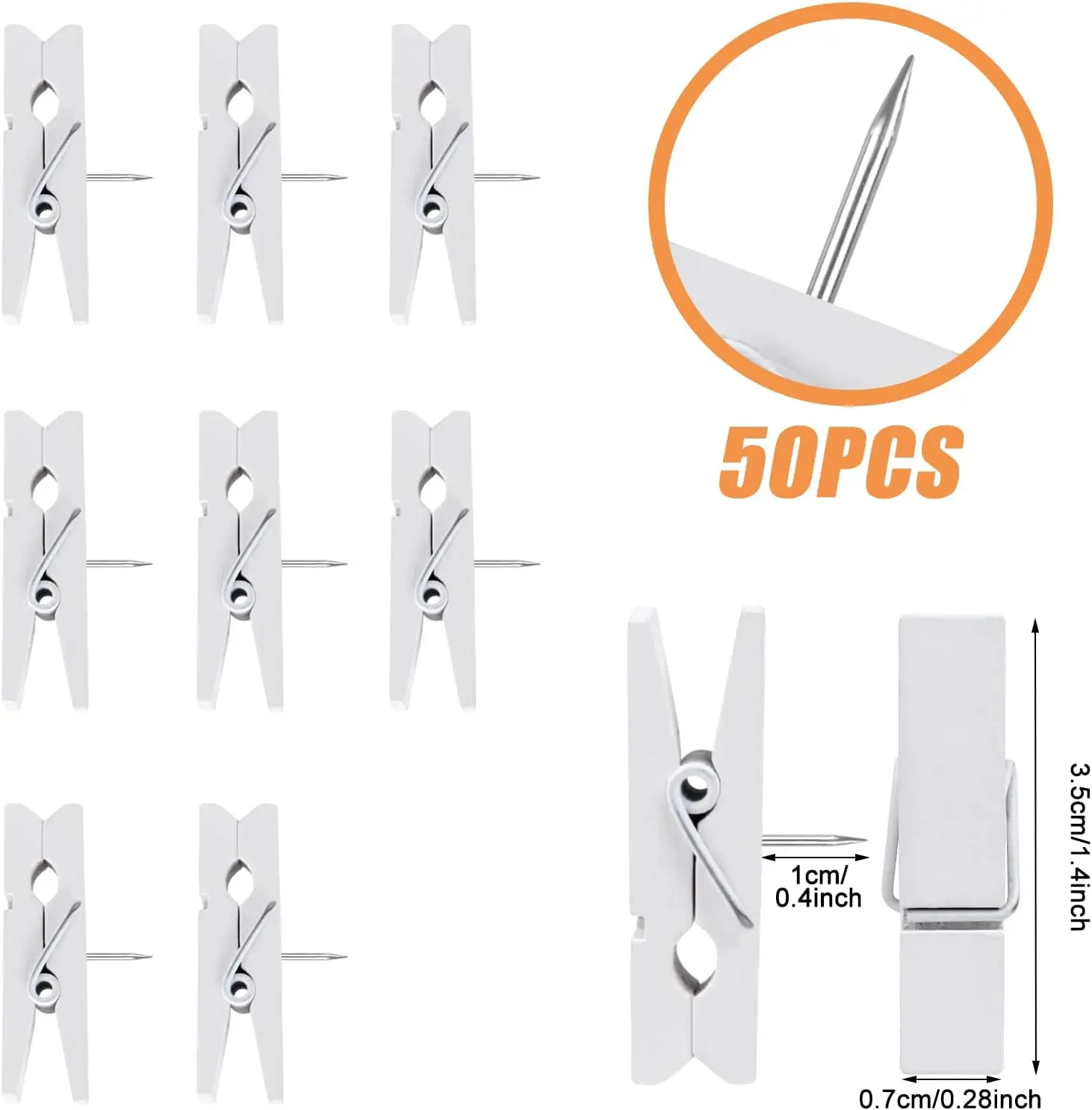 50 Pcs Push Pin with Wooden Clips, Durable Wooden Push Pins, Decorative Pushpins Tacks Thumbtacks, Tacks for Cork Board Artworks Notes Photos, Craft Projects, Offices and Homes (White) - Image 7