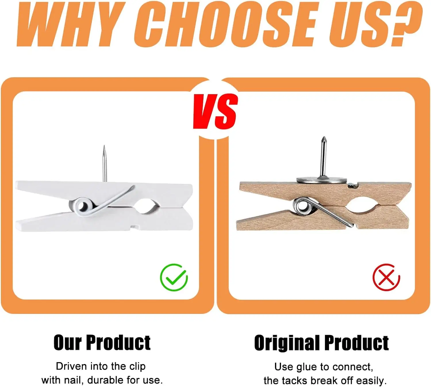 50 Pcs Push Pin with Wooden Clips, Durable Wooden Push Pins, Decorative Pushpins Tacks Thumbtacks, Tacks for Cork Board Artworks Notes Photos, Craft Projects, Offices and Homes (White) - Image 6