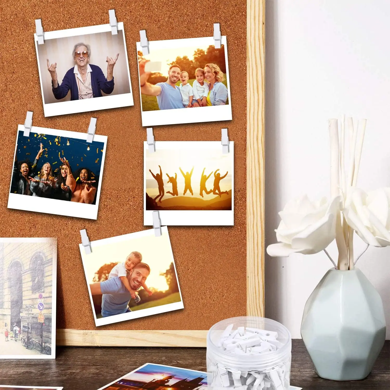 50 Pcs Push Pin with Wooden Clips, Durable Wooden Push Pins, Decorative Pushpins Tacks Thumbtacks, Tacks for Cork Board Artworks Notes Photos, Craft Projects, Offices and Homes (White) - Image 3