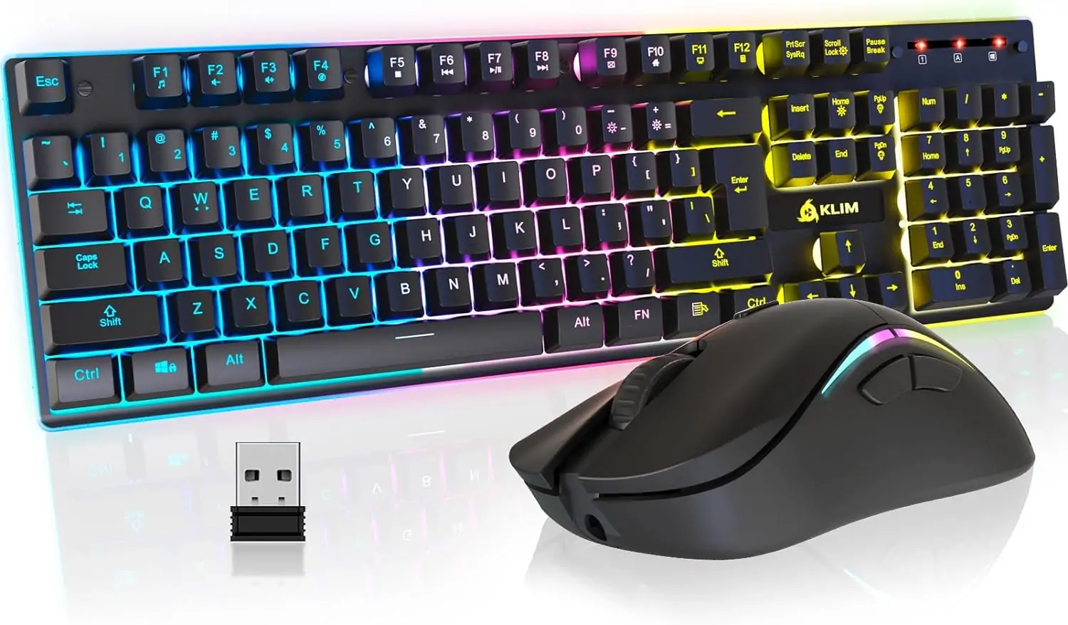 KLIM Thunder Wireless Gaming Keyboard and Mouse Combo - New 2023 - Wireless Backlit Keyboard with Long-Lasting Built-in Battery + 4800 DPI RGB Wireless Gaming Mouse for PC