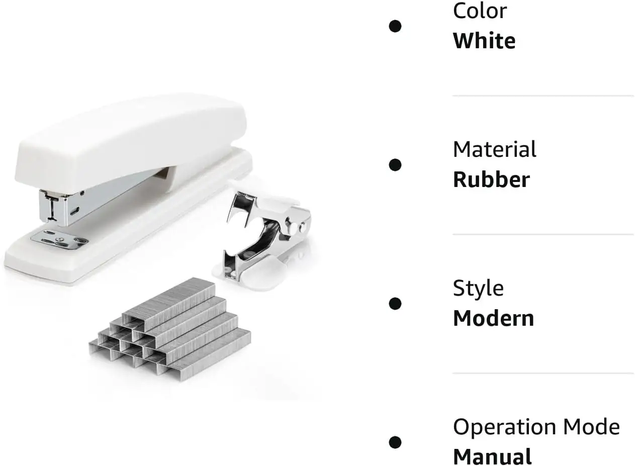 Deli Stapler, Desktop Stapler, Office Stapler, 25 Sheet Capacity, Includes 1000 Staples and Staple Remover, White - Image 2