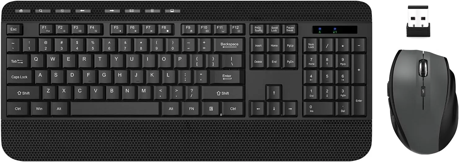 Wireless Keyboard and Mouse Combo, EDJO 2.4G Full-Sized Ergonomic Keyboard with Palm Rest and 5 DPI Adjustable Mouse, Silent Lag-Free Keyboard Mouse Set for Windows/Mac/Computer/Laptop/Desktop (Black)