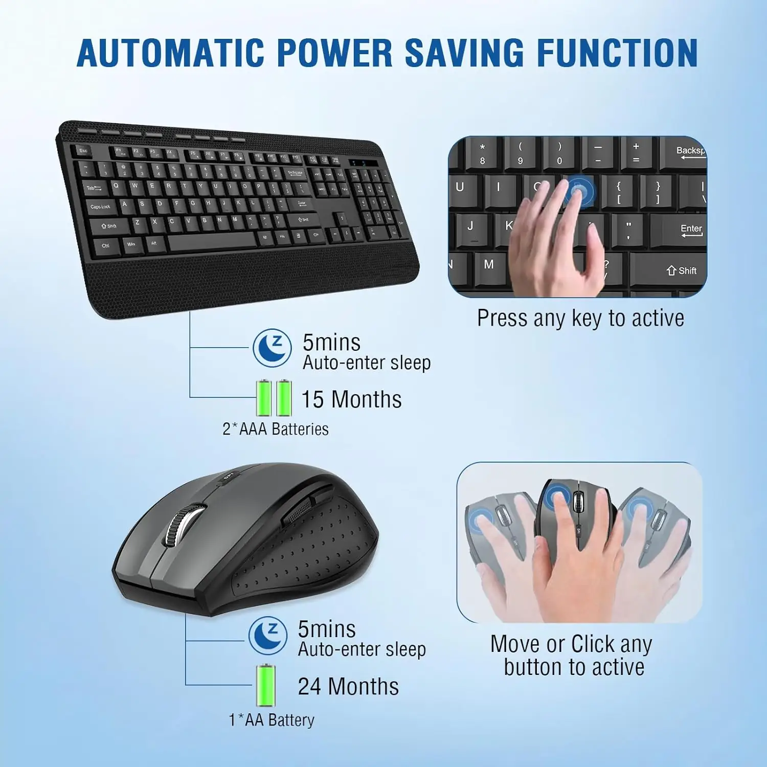 Wireless Keyboard and Mouse Combo, EDJO 2.4G Full-Sized Ergonomic Keyboard with Palm Rest and 5 DPI Adjustable Mouse, Silent Lag-Free Keyboard Mouse Set for Windows/Mac/Computer/Laptop/Desktop (Black) - Image 4