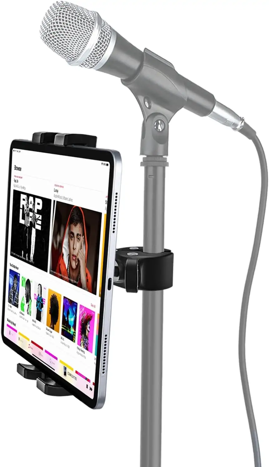woleyi Tablet Mic Stand Holder, Microphone Music Stands Phone & Tablet Mount with Ultra Stable C-Clamp for iPad Pro 9.7, 11, 12.9 / Air/Mini, Galaxy Tabs, iPhone, More 4-13" Smartphones and Tablets