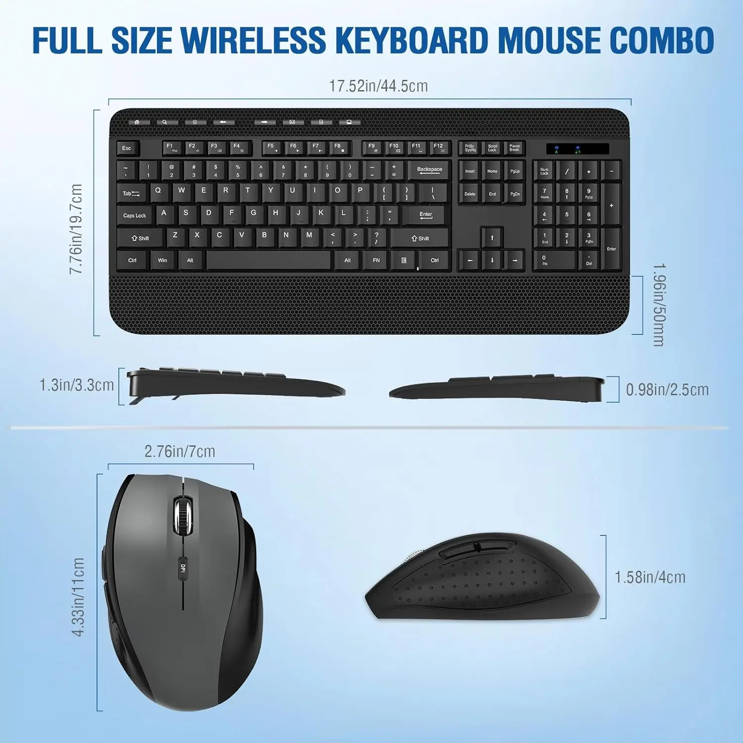 Wireless Keyboard and Mouse Combo, EDJO 2.4G Full-Sized Ergonomic Keyboard with Palm Rest and 5 DPI Adjustable Mouse, Silent Lag-Free Keyboard Mouse Set for Windows/Mac/Computer/Laptop/Desktop (Black) - Image 8