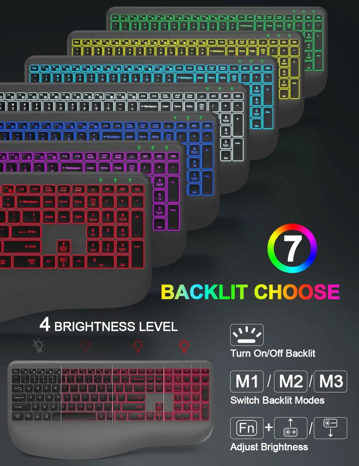 Wireless Keyboard and Mouse Combo, 9 Backlit Effects, Wrist Rest, Silent Light Up Keys, Sleep Mode, Rechargeable Ergonomic Cordless Keyboard Mouse Combo for Computer, Laptop, PC, Mac, Windows (Grey) - Image 8