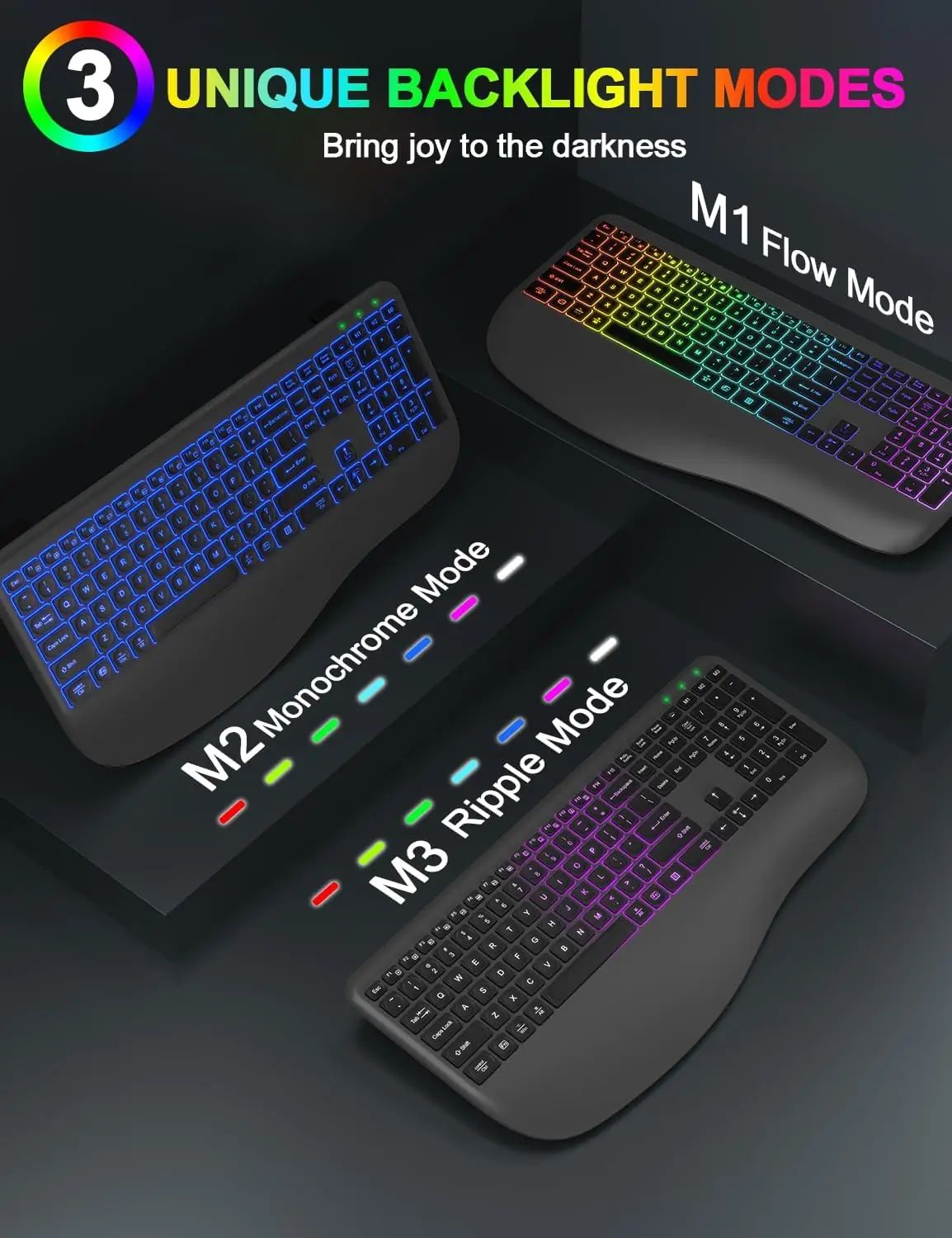 Wireless Keyboard and Mouse Combo, 9 Backlit Effects, Wrist Rest, Silent Light Up Keys, Sleep Mode, Rechargeable Ergonomic Cordless Keyboard Mouse Combo for Computer, Laptop, PC, Mac, Windows (Grey) - Image 7